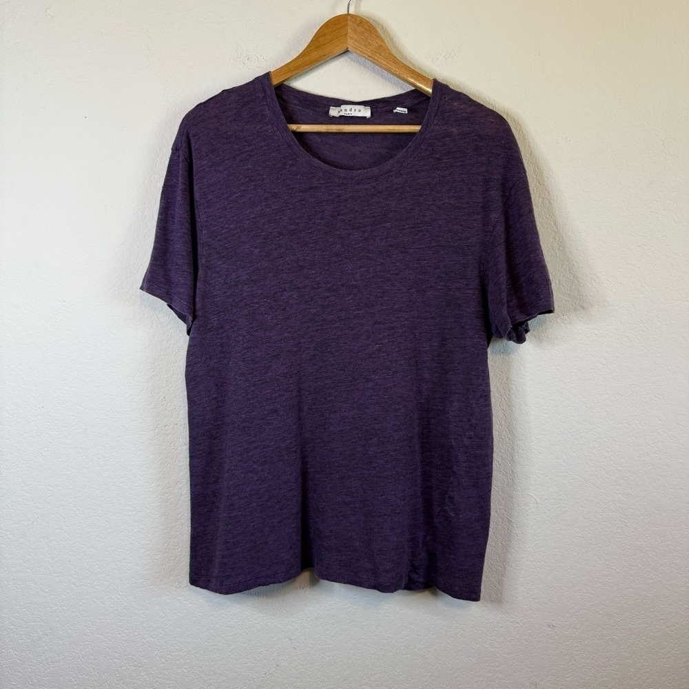 Sandro Paris Purple Short Sleeve Linen Crewneck Tee Shirt Size Large